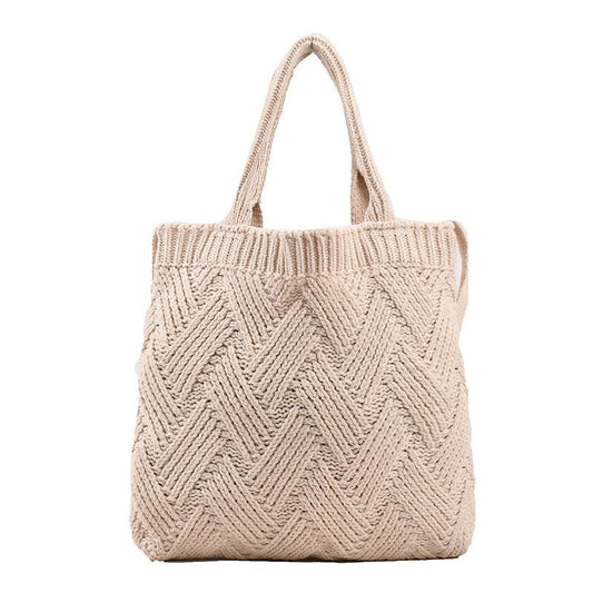 Vintage Solid Color Simple Handbag Knit Tote Bag