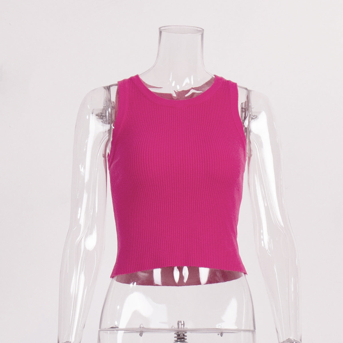 Knitted Tank Top For Women Solid Color Ribbed Fitted Casual Top