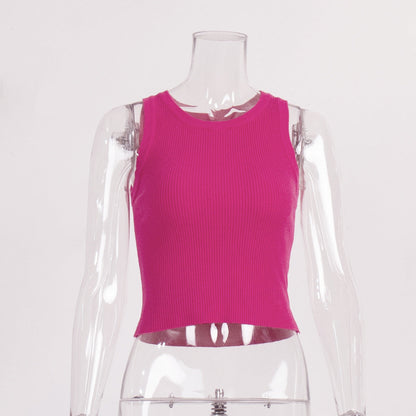 Knitted Tank Top For Women Solid Color Ribbed Fitted Casual Top
