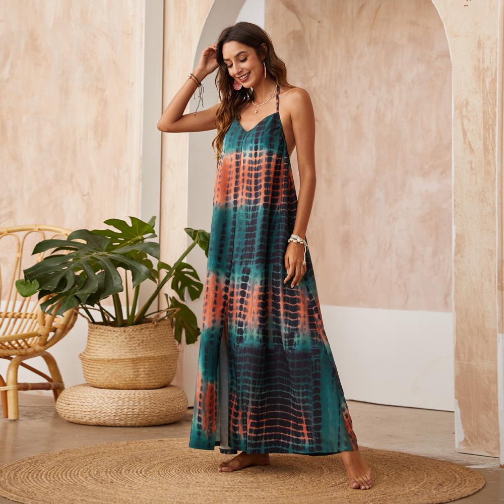 Bohemia Style Floral Summer Sling Dress Sexy V-Neck Print Dress Beach Dress