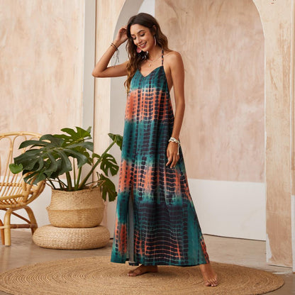 Bohemia Style Floral Summer Sling Dress Sexy V-Neck Print Dress Beach Dress