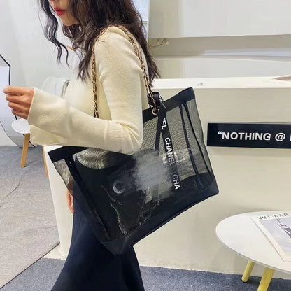 Transparent Mesh Tote Bag for Women, Large Capacity Gym & Beach Bag