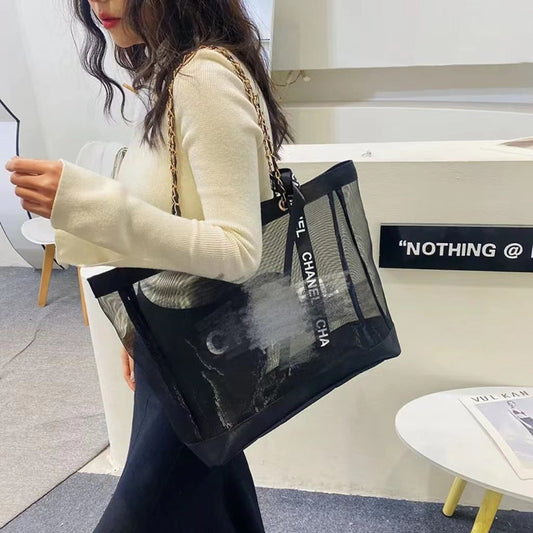 Transparent Mesh Tote Bag for Women, Large Capacity Gym & Beach Bag