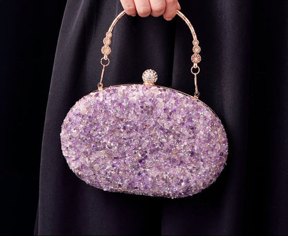 Elegant Round Crystal Evening Bag Vintage PU Clutch