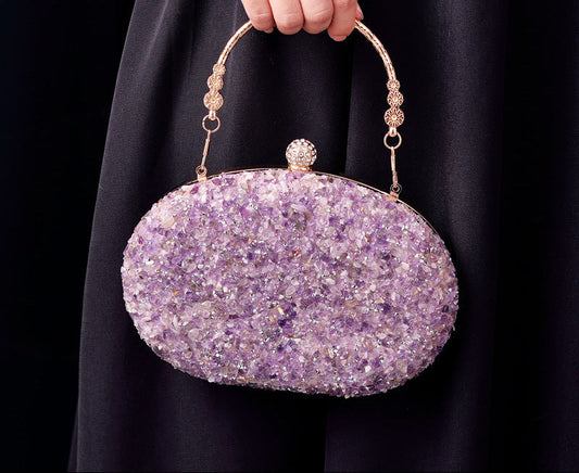 Elegant Round Crystal Evening Bag Vintage PU Clutch