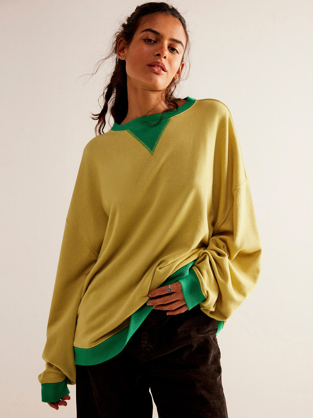 Color Block Loose Fit Sweatshirt for Women