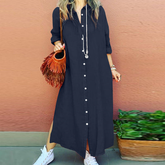 Women'S Dresses, Cotton And Linen Shirts, Long Dresses, Japanese And Korean Casual Long Sleeved Cardigan Dresses