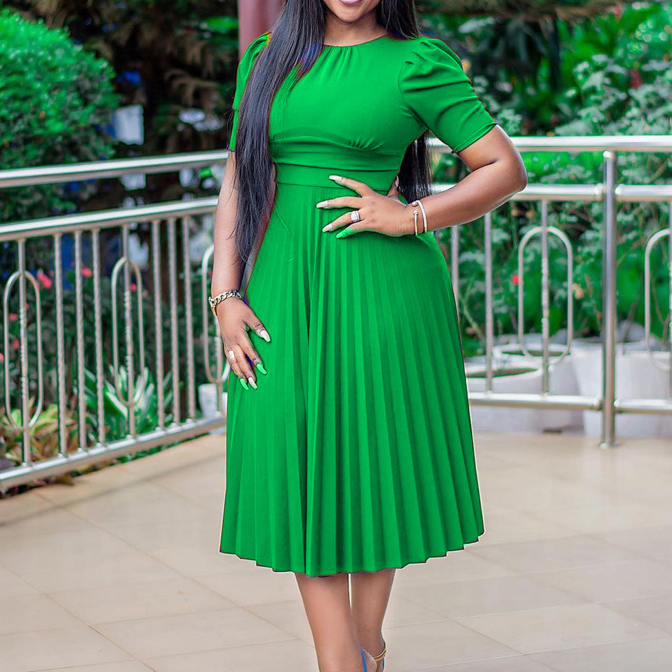 Elegant Solid Color Maxi Dress With Pleats