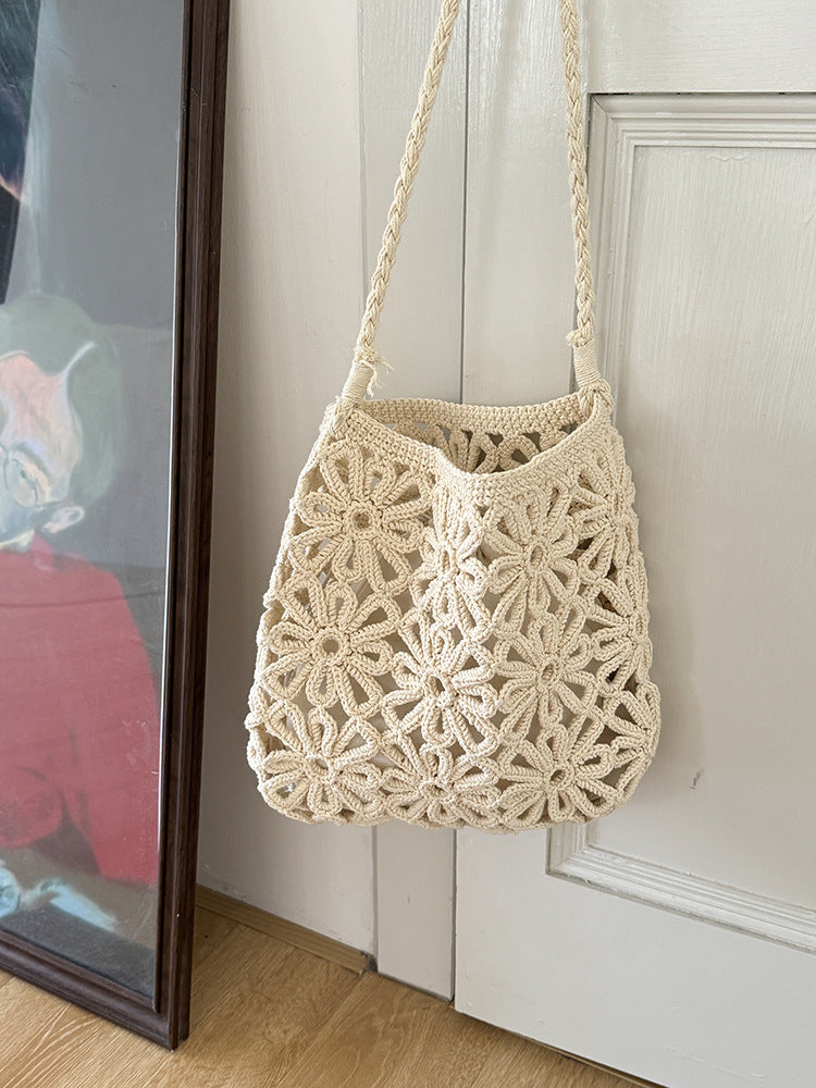Handmade Floral Hollow Crochet Bag Woven Tote Shoulder Bag