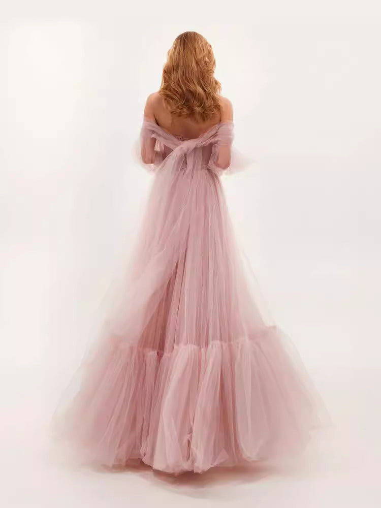 Elegant Off-The-Shoulder Mesh Long Sleeve Wedding Dress