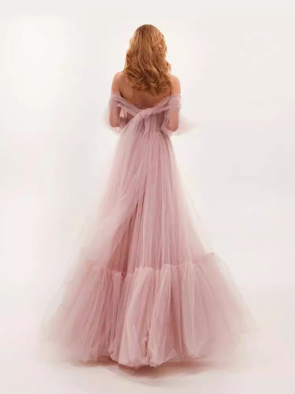 Elegant Off-The-Shoulder Mesh Long Sleeve Wedding Dress