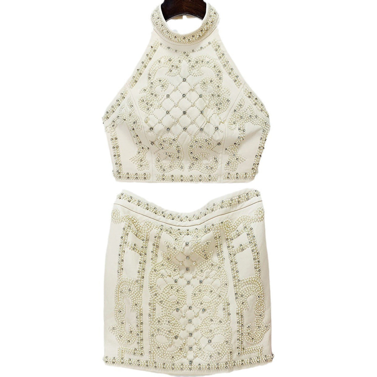 Beaded Neckline Tank Top Skirt Set Trendy Casual Outfit