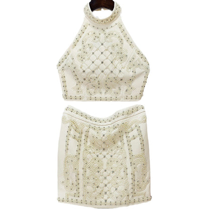 Beaded Neckline Tank Top Skirt Set Trendy Casual Outfit