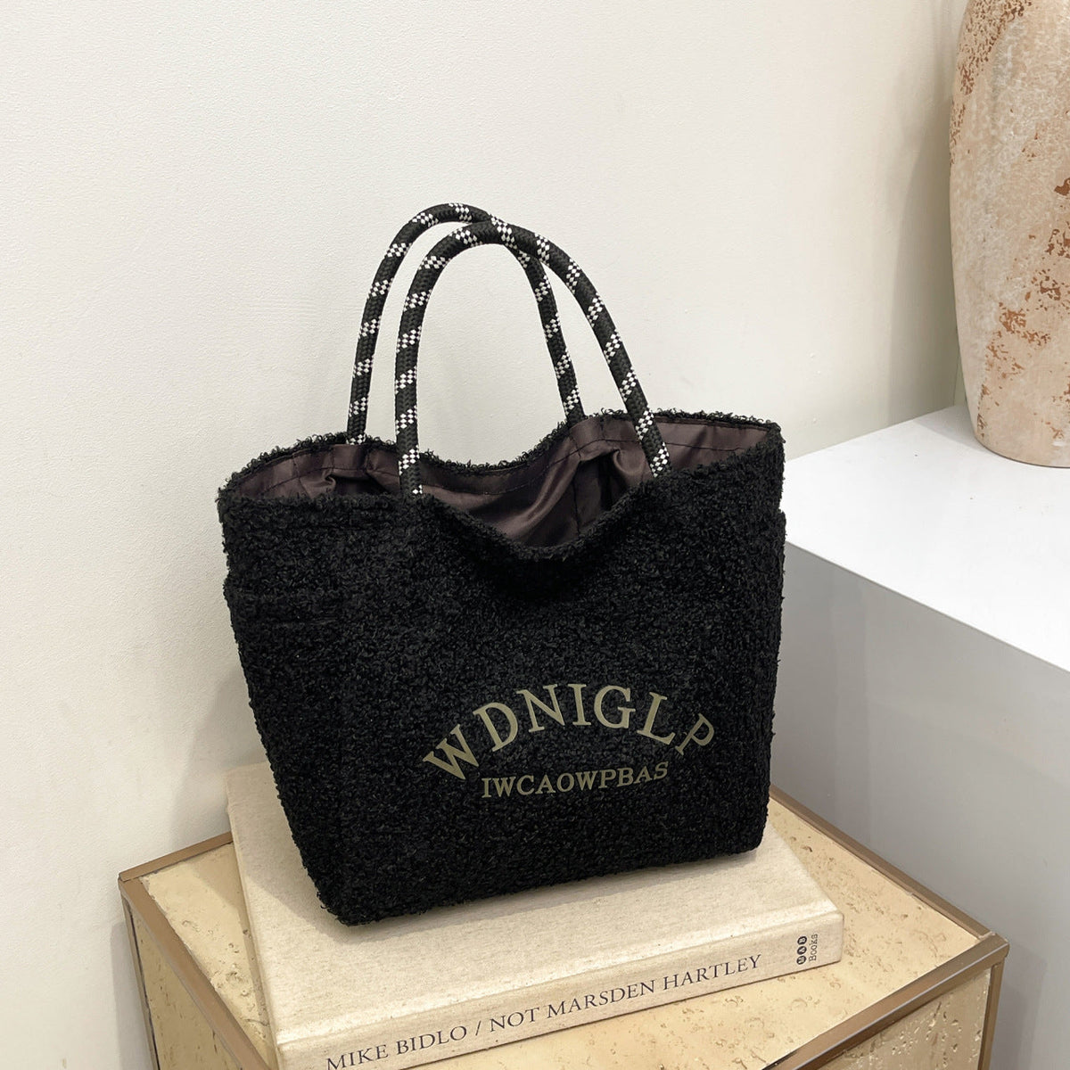 Minimalist Lambswool Tote Bag with Letter Design