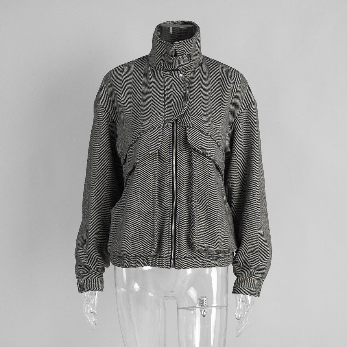 Trendy Houndstooth Zip-Up Jacket