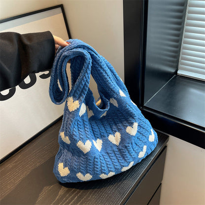 Love Print Color Block Simple Knit Shoulder Bag