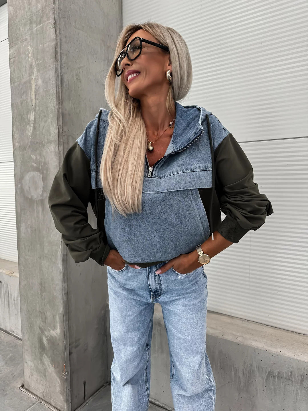Casual Oversized Denim Hoodie for Women