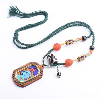 New Intangible Cultural Heritage Gem Painting Thangka Pendant God Of Wealth Zakiram Hand-Painted Thangka Leather Shell Pendant Single Pendant