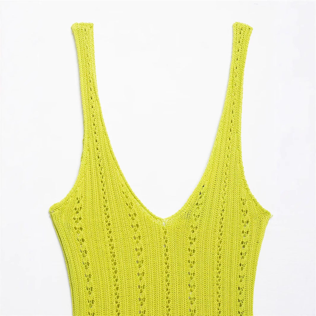 Sexy Solid Color Jacquard Knit Cami Top