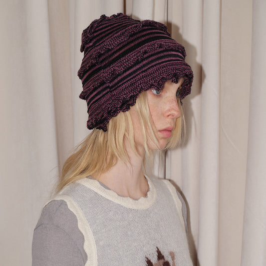 Striped Knitted Wool Blend Beanie Hat for Women