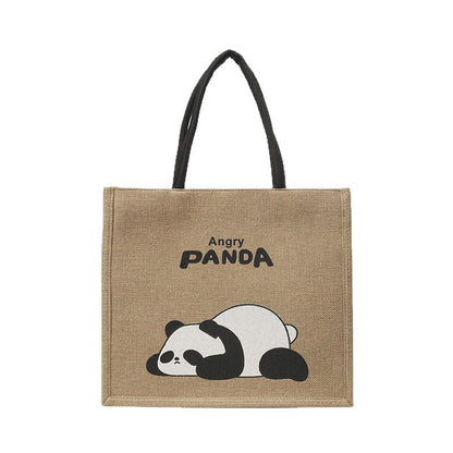 Portable Panda Canvas Tote Bag Cute Retro Shopping Bag