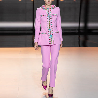 Beaded Jacket And Pants Set Casual Cotton Outfit