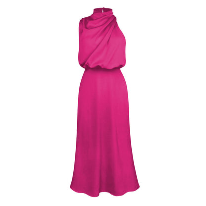 Elegant Sleeveless Satin Dress Casual Chic Evening Gown