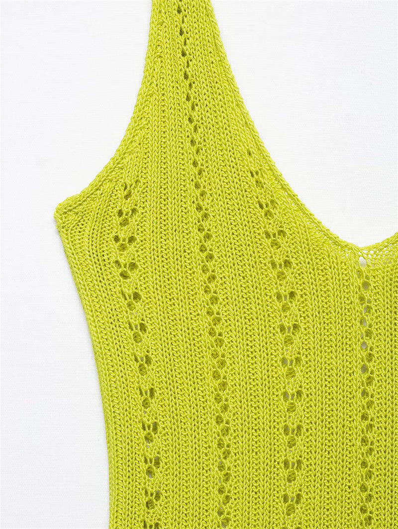Sexy Solid Color Jacquard Knit Cami Top