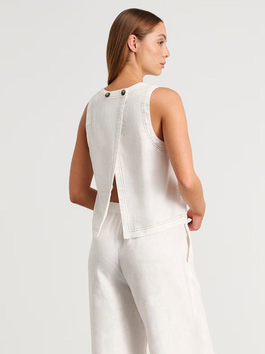 Linen Cotton Sleeveless Top and Wide-Leg Pants Casual Set