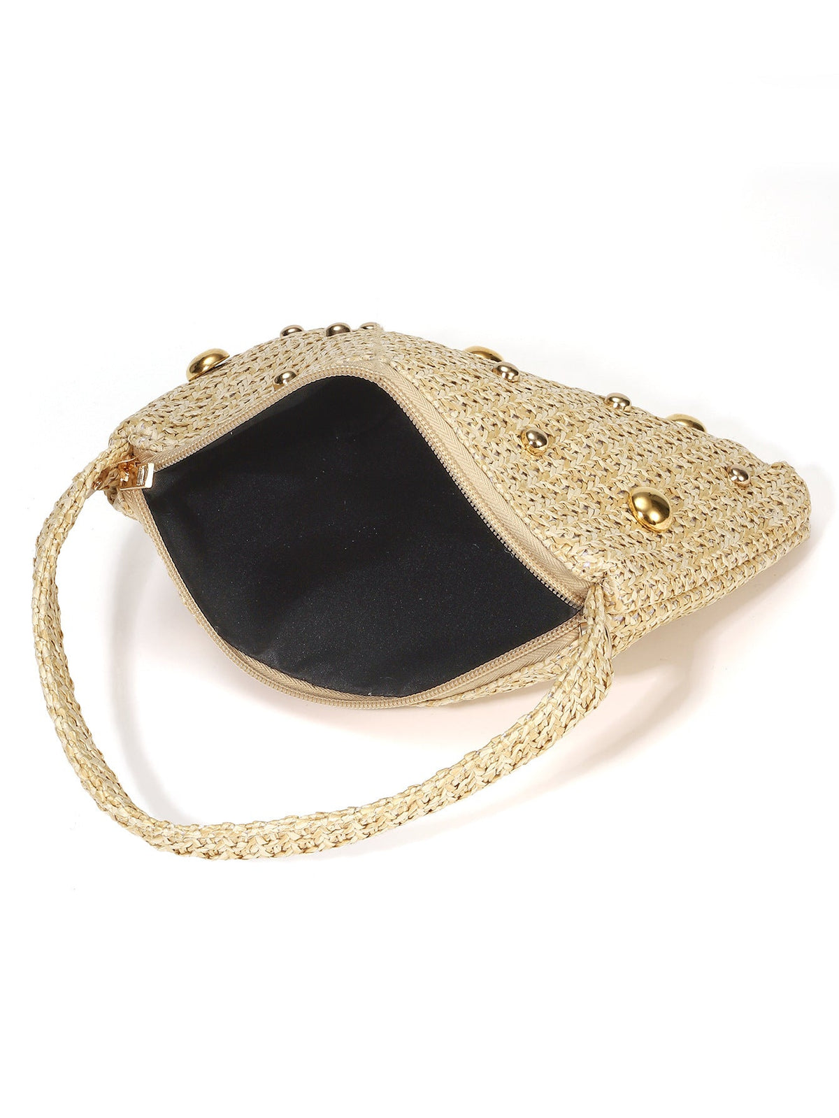 Trendy Rivet Bead Straw Evening Clutch Handbag