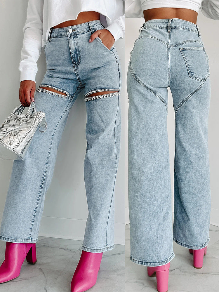 Trendy Ripped Straight-Leg Jeans for Women