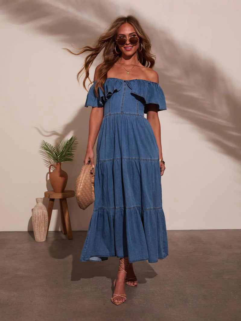 Casual Flounce Sleeve Denim Dress