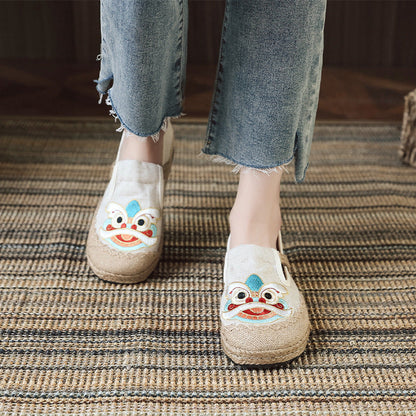 Embroidered Shoes Linen Shoes, Shallow Single Shoes, Craft Sewing Thread Tiger Head Lion Shoes