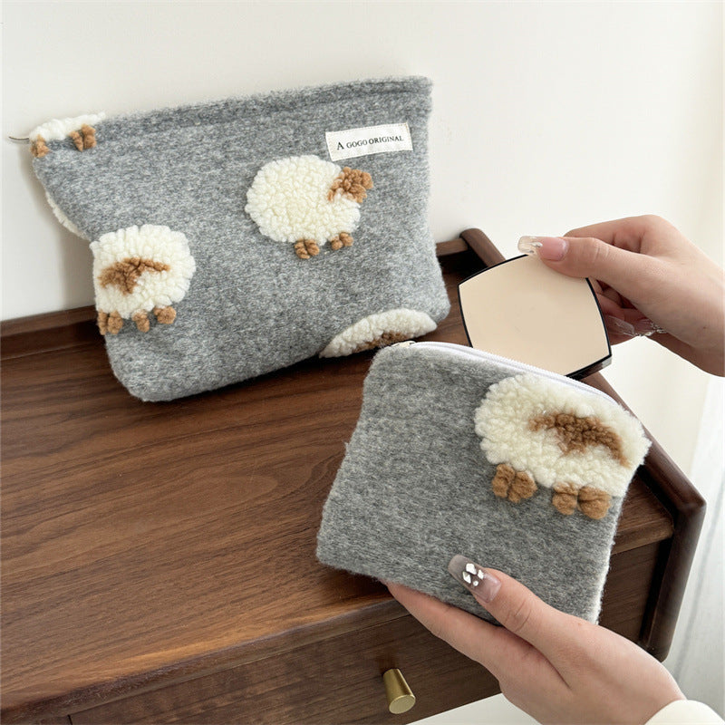 Cute Lamb Wool Portable Zipper Cosmetic Bag