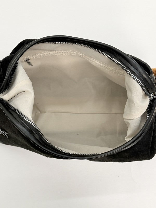 Floral Rhinestone Shoulder Bag Trendy Casual PU Handbag