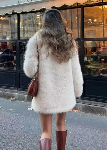 Plush Faux Fur Coat Ivory Cozy Elegant