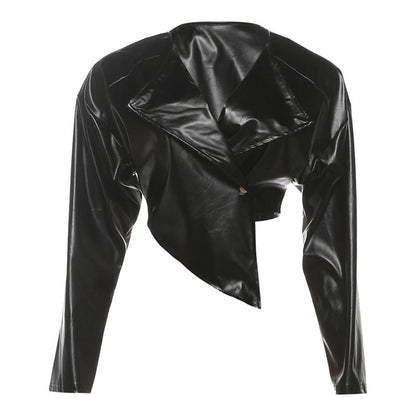 Trendy Casual Cropped Pu Leather Jacket For Women