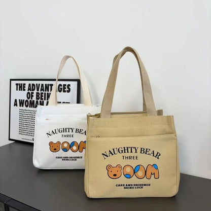 Teddy Bear Canvas Lunch Bag Large Capacity Student Tote Bag