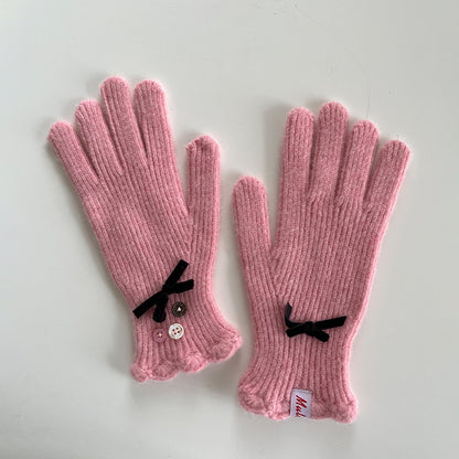 Bow Knot Wool Touchscreen Winter Gloves