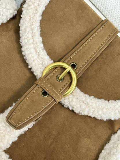Vintage Suede Lamb Wool Crossbody Shoulder Bag