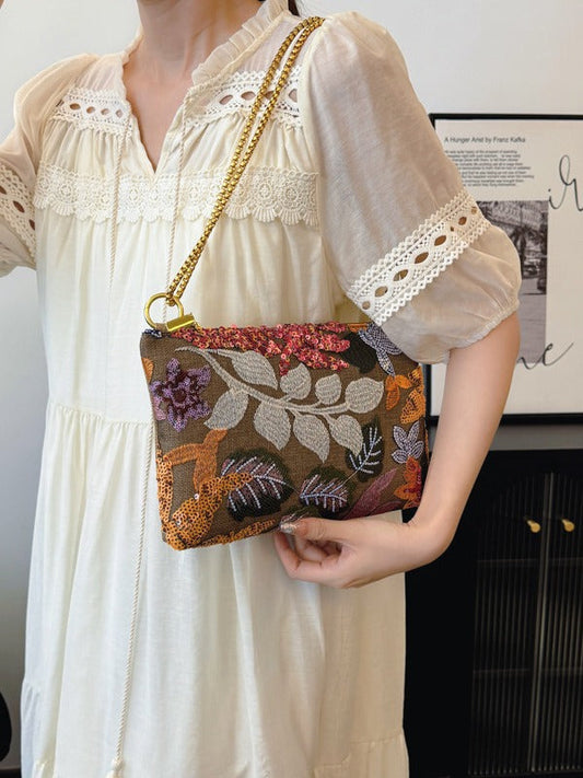 Sequin Evening Clutch Bag Embroidered Handbag for Women