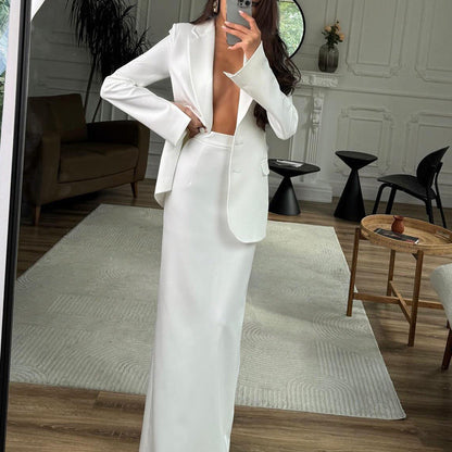 Trendy Commuter Suit Set with Tailored Blazer and Fitted Skirt