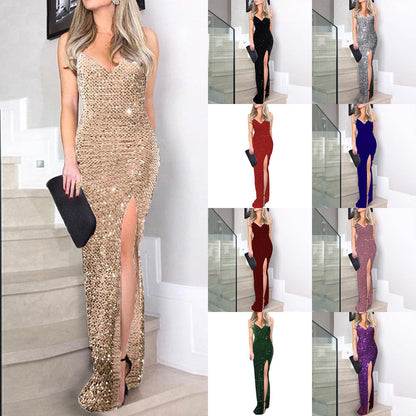 Sexy V-Neck Sequin Maxi Dress
