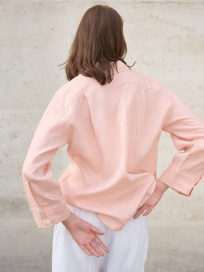 Loose Fit Solid Color Linen Shirt for Women
