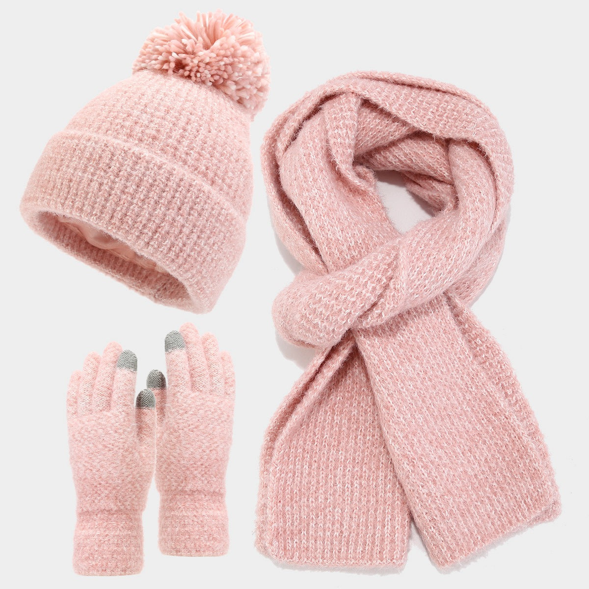 3 Pcs Winter Thermal Beanie Hat Scarf Gloves Sets