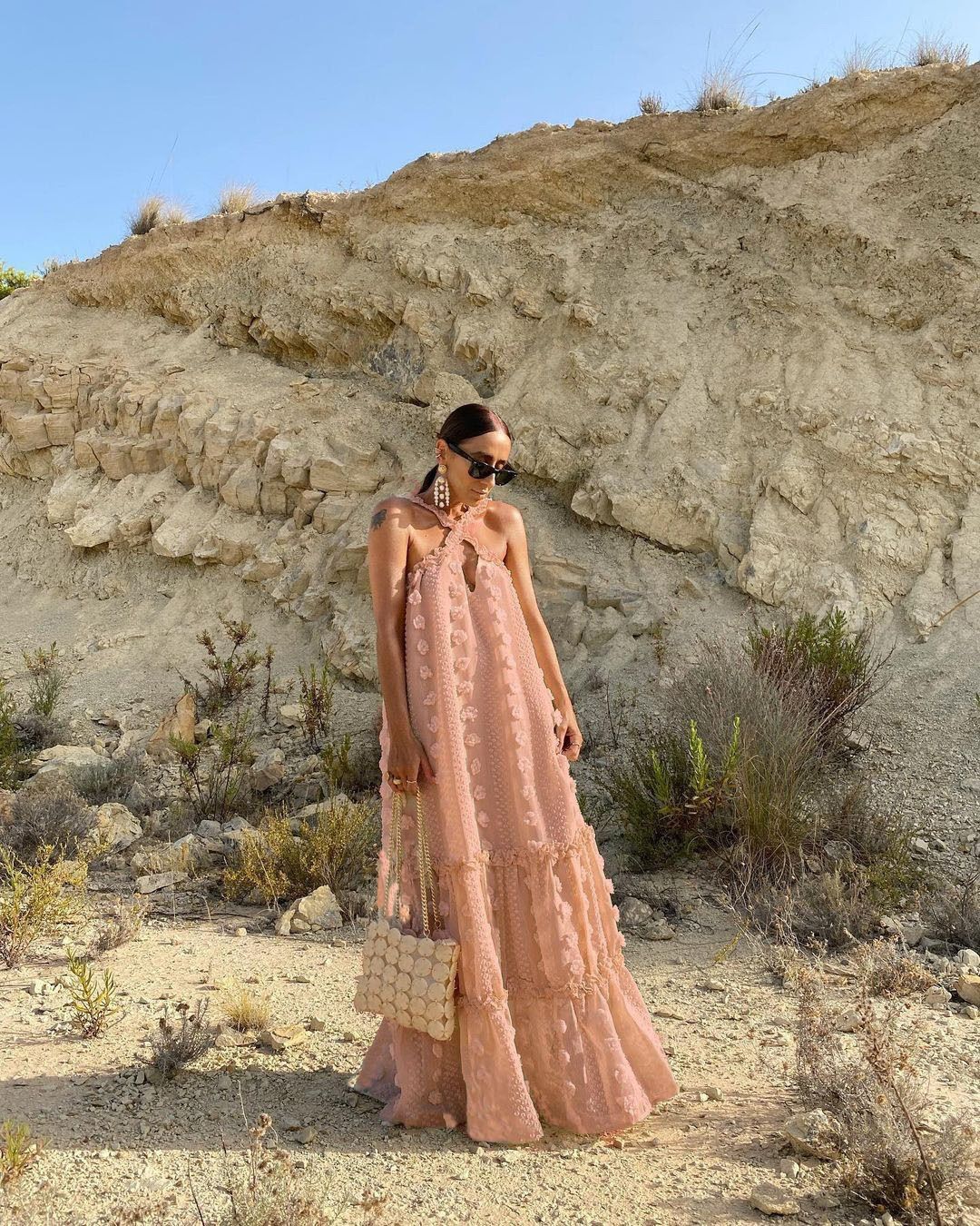 Elegant Solid Color Maxi Dress With 3D Floral Details