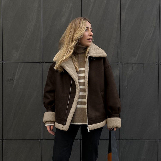 Women's Vintage Suede Jacket Short Plush Coat