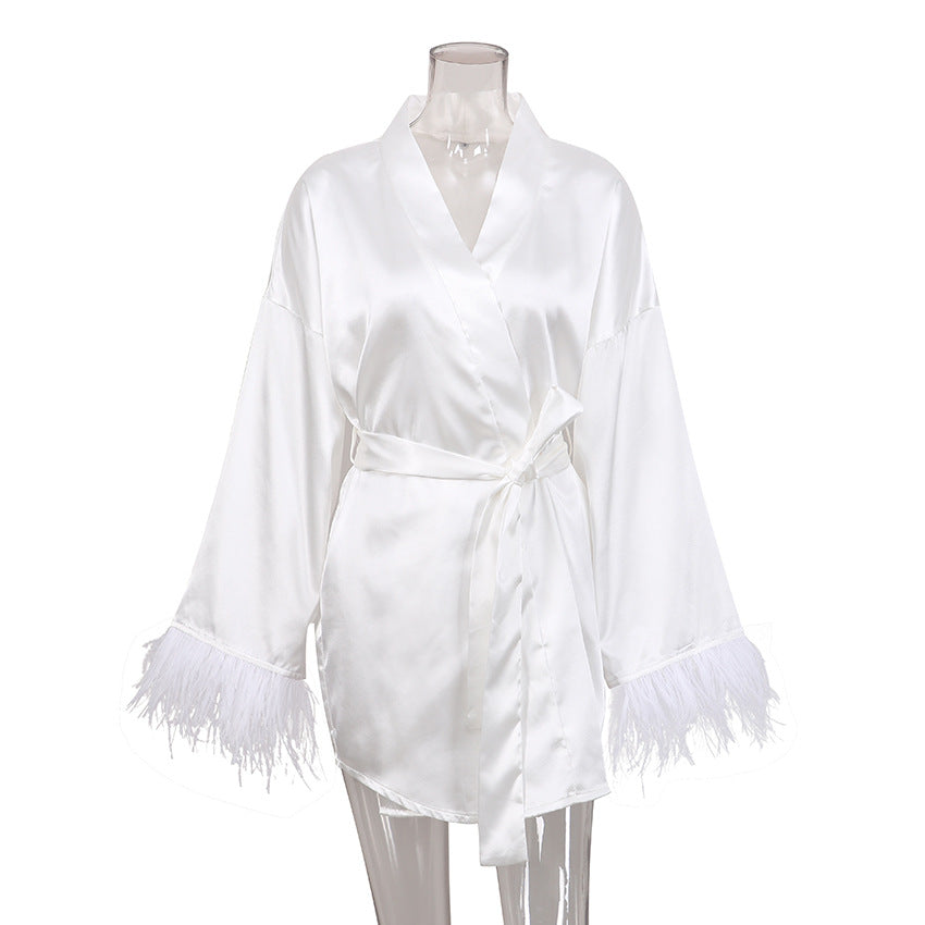 Feather Solid Color Casual Sleepwear Dress