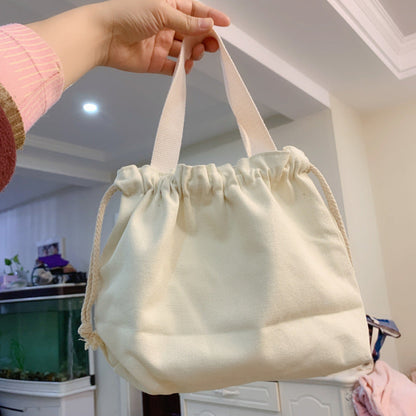 Plain Minimalist Japanese Bento Bag Canvas Drawstring Tote