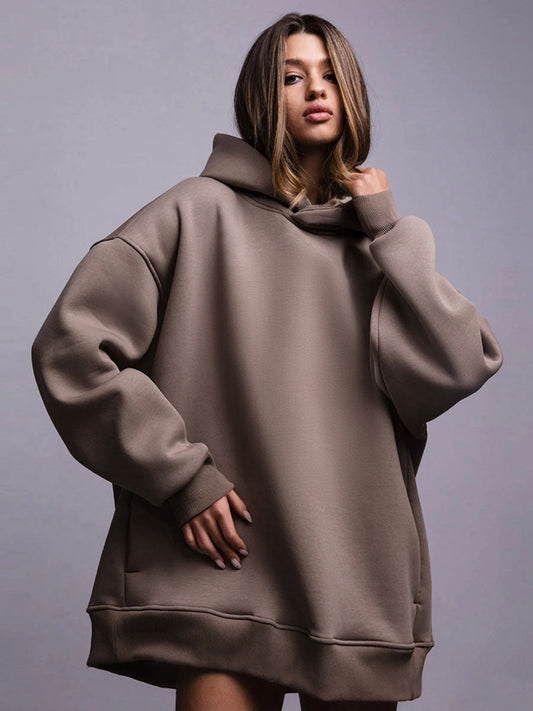 Solid Color Hooded Sweatshirt Casual Loose Fit